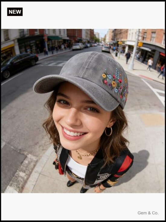 Embroidered Floral Baseball Cap Adjustable Breathable Cotton Hat for Women main image 6